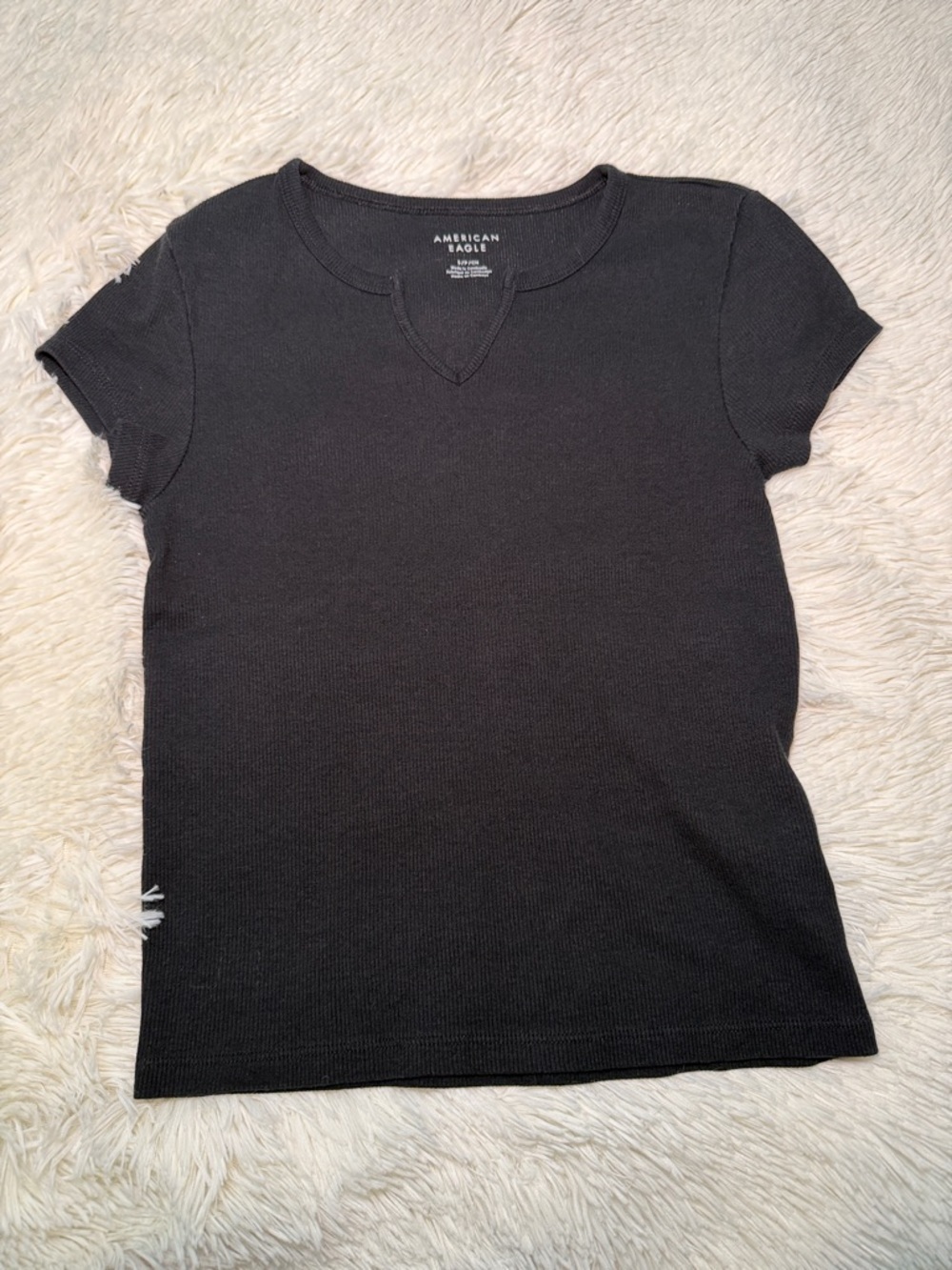 American Eagle Outfitters Black Ribbed Short Sleeve Tee